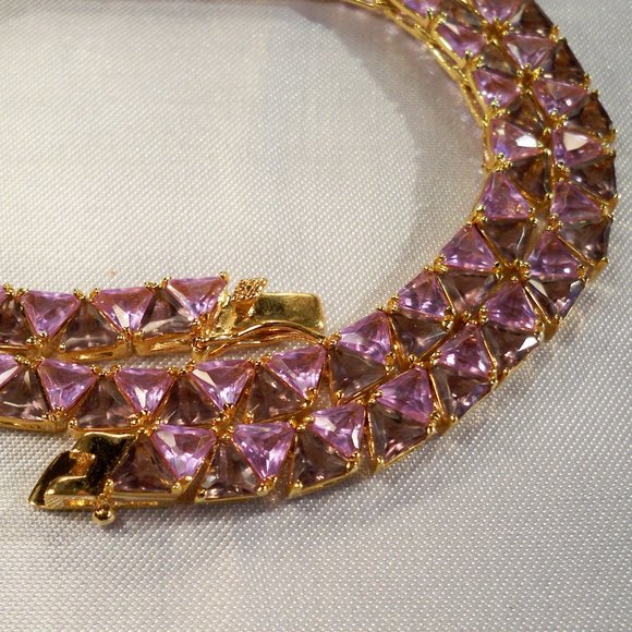 NEW S Somers Purple, Lite Purple Trillions Cubic Zirconias Vintage Gold Necklace